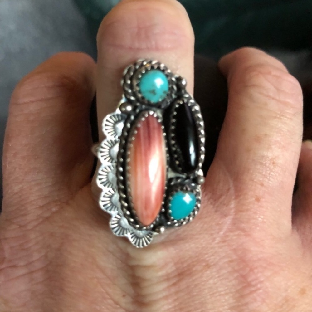Vintage Sterling Silver Gemstone Ring Sz8
